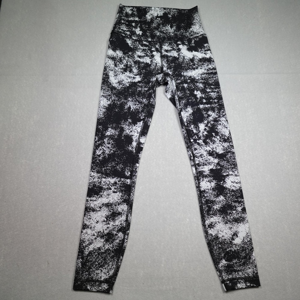 Lululemon Leggings Womens 4 Black White Splatter High Rise Yoga Pants Athleisure